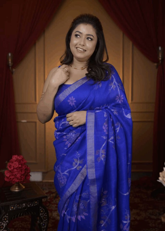 Blue Pure matka silk saree