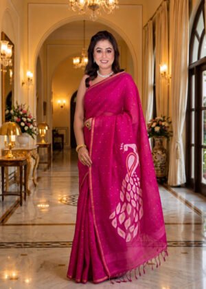 Pink Pure Bangalore Silk Saree With Paithani Pallu