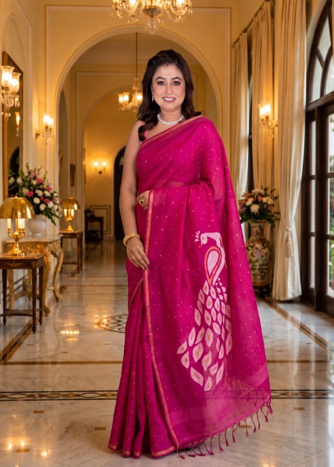 Pink Pure Bangalore Silk Saree With Paithani Pallu