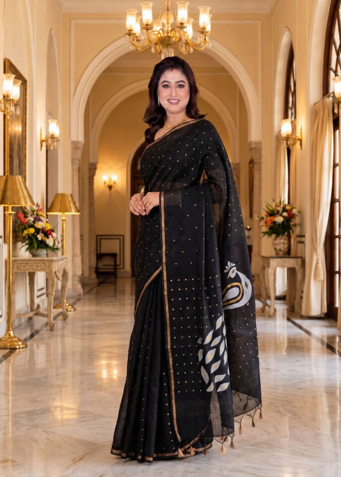 Black Pure Bangalore Silk Saree With Paithani Pallu