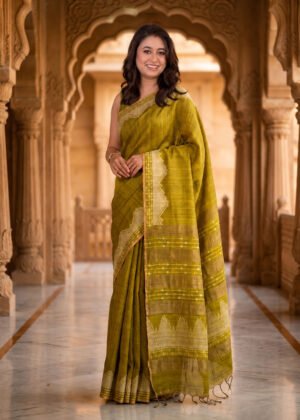 Olive green Pure Matka Silk Saree