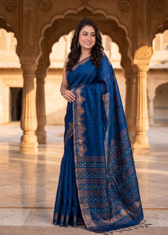 Blue Pure Matka Silk Saree