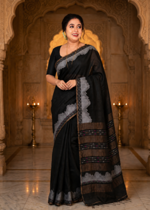 Black Pure Matka Silk Saree