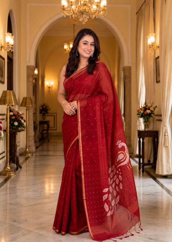 Red Pure Bangalore Silk Saree With Paithani Pallu