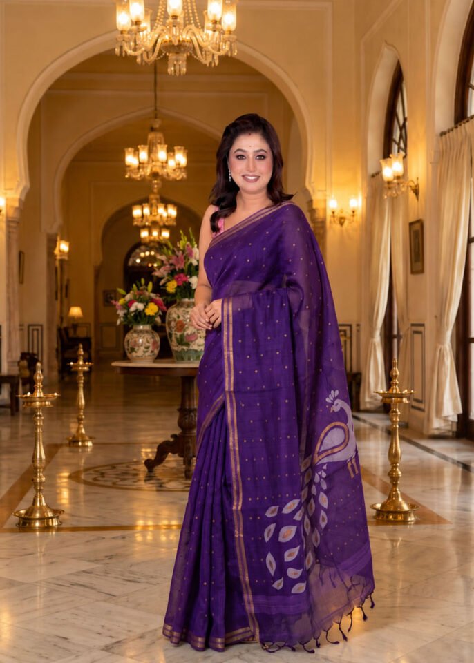 Royal Purple Pure Bangalore Silk Saree With Paithani Pallu