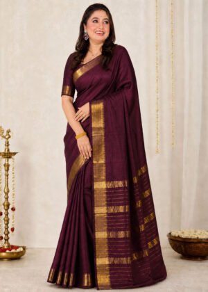 Chocolate Brown Pure Sico Mangalgiri Saree