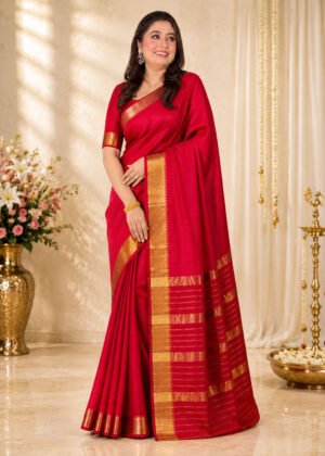 Red Pure Sico Mangalgiri Saree