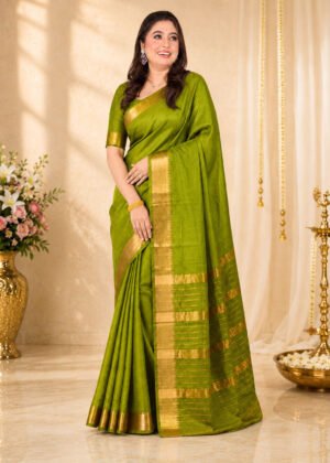 Olive green Pure Sico Mangalgiri Saree