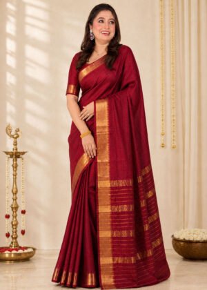Maroon Pure Sico Mangalgiri Saree